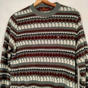 Vintage Etienne Aigner Sweater Large Horse Knight Striped Crew Neck Gray ILGWU